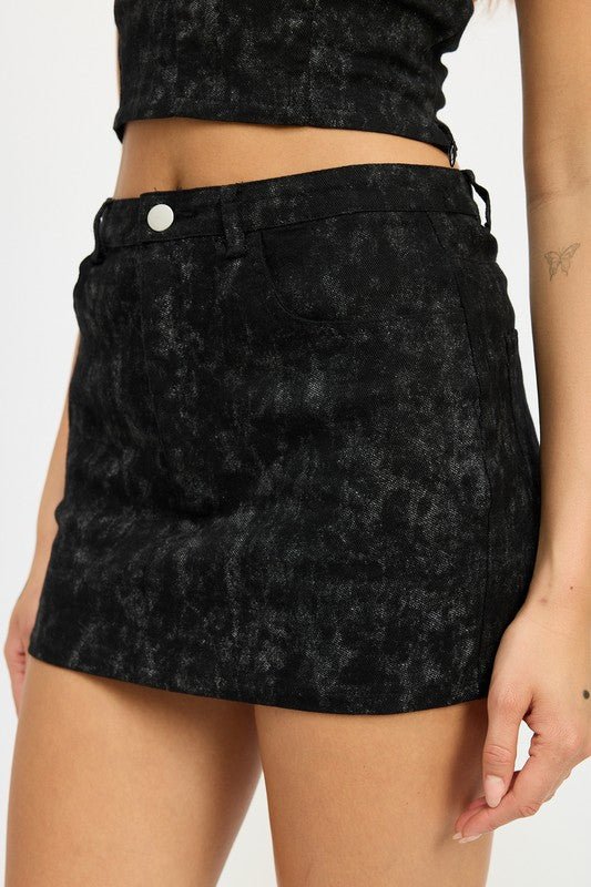 WASHED DENIM PRINT MINI SKIRT - Bratty Luxe