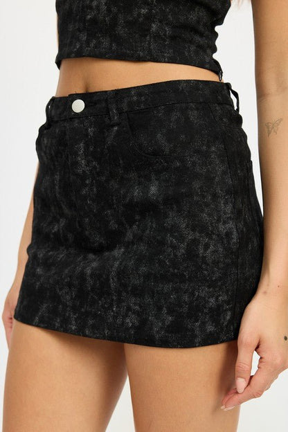 WASHED DENIM PRINT MINI SKIRT - Bratty Luxe
