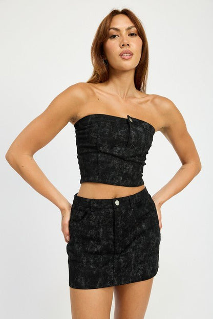 WASHED DENIM PRINT MINI SKIRT - Bratty Luxe